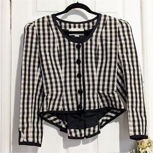 Vintage Oscar de la Renta Plaid Jacket Gingham Peplum Blazer Bow